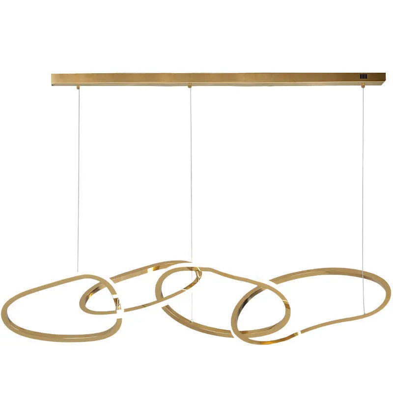 Postmodern minimalist dining room chandelier with iron frame, grass rattan weave, and glass lampshade in four-ring configuration