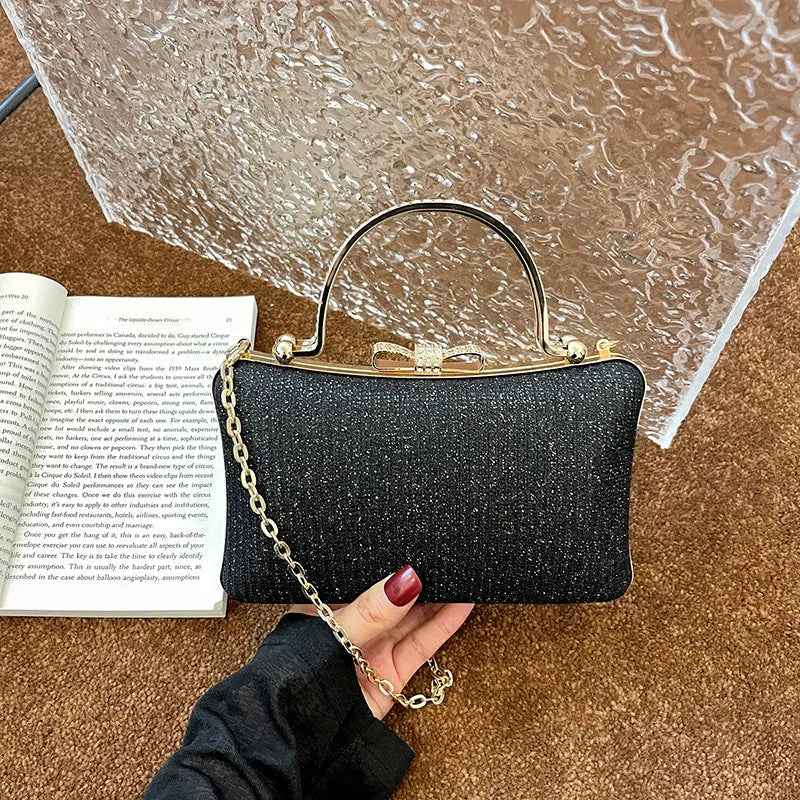 Felt shoulder messenger bag for women in black, horizontal square shape, single strap, sandwich pocket