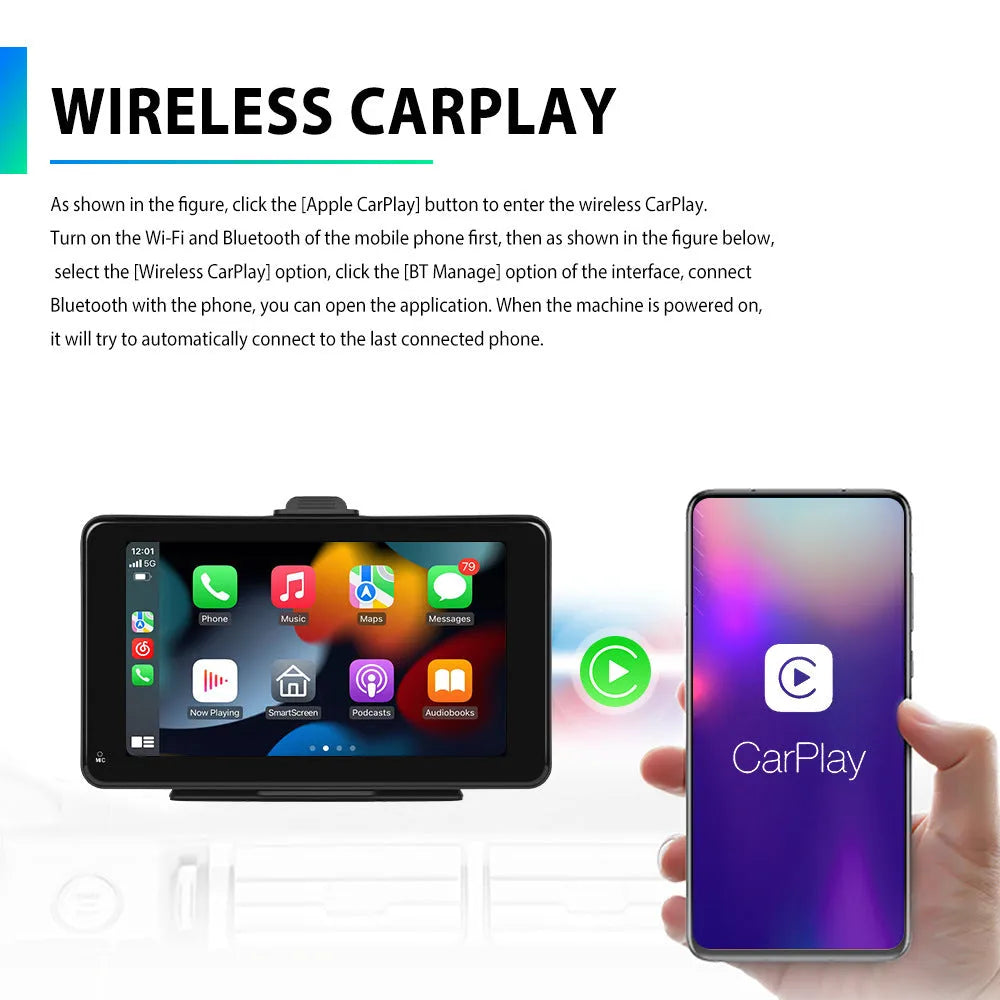 7-inch HD wired wireless media player with universal mounting supports on a dashboard