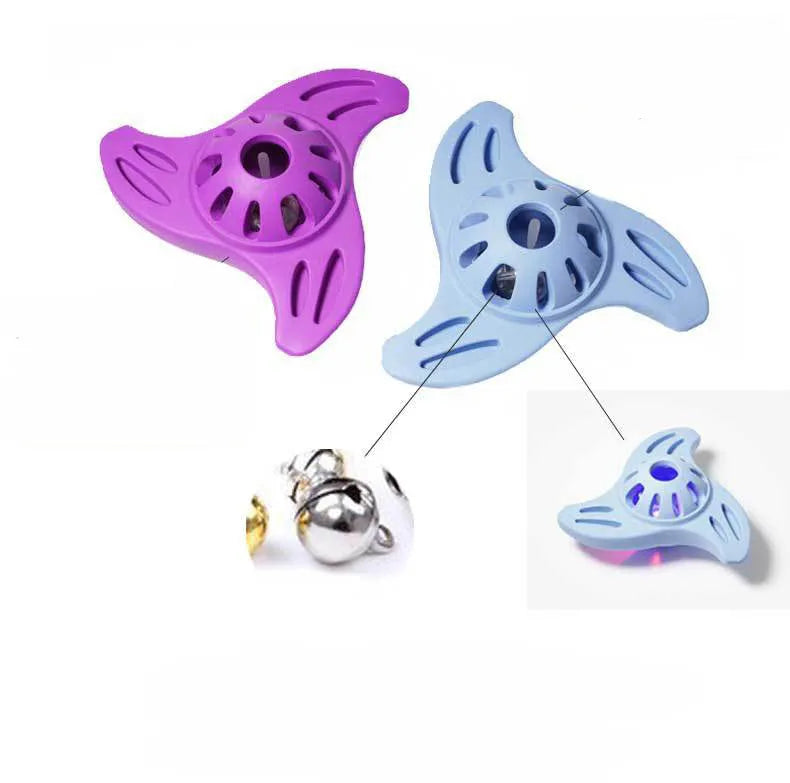 Blue boomerang-shaped molar dog chew toy for medium and large breed dogs on a plain background
