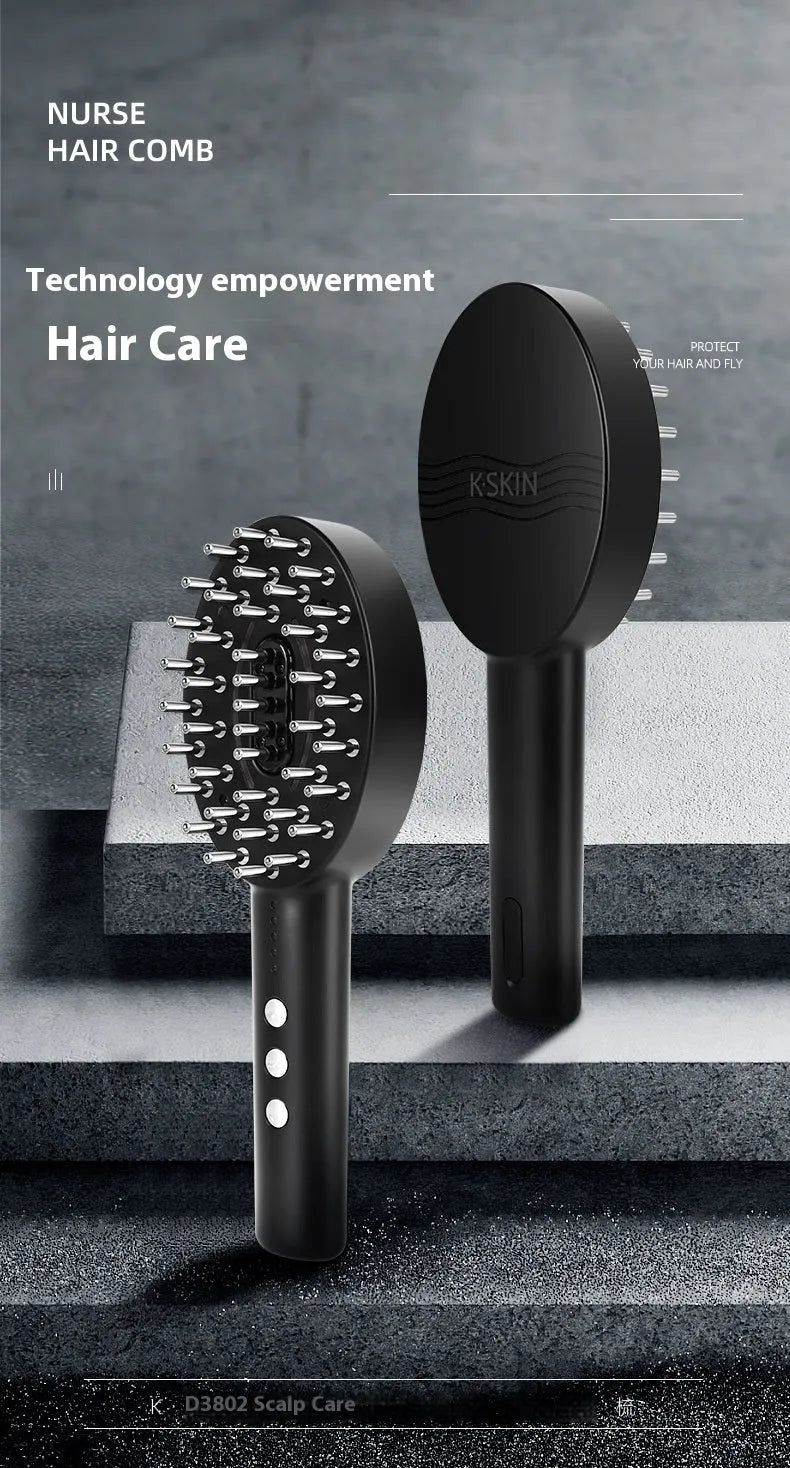 KD3802 Black handheld scalp massage device with USB charging cable