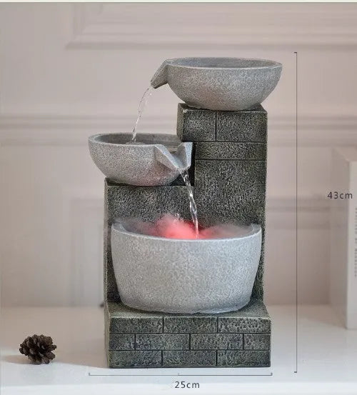 Modern desktop fountain humidifier hand painted resin waterscape light grey 25x21x43cm