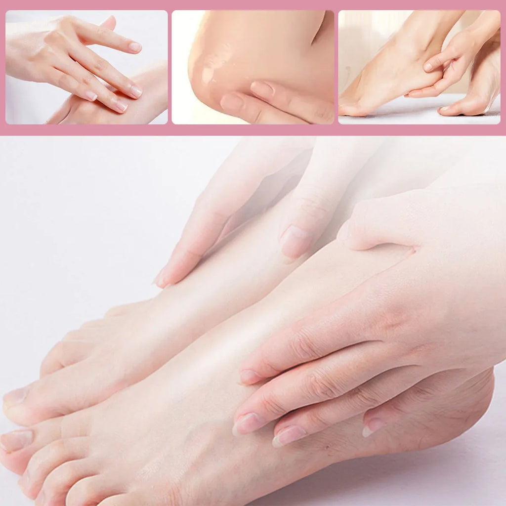 Peach hand and foot cream in 72g tube on plain background