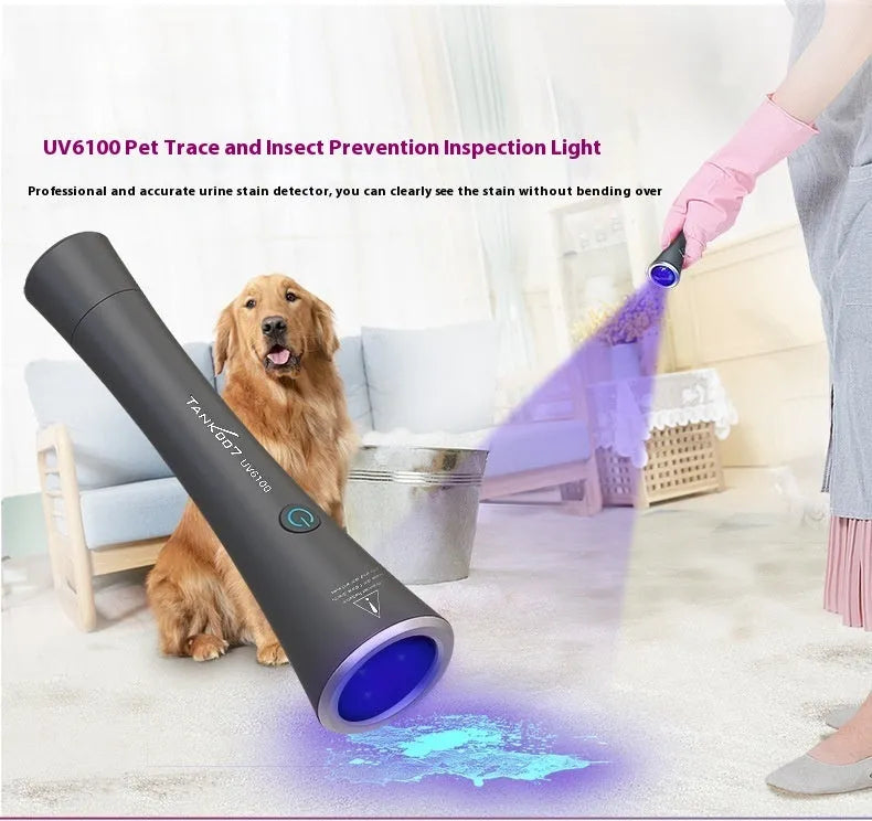 Aluminum alloy UV flashlight for pet urine and insect stain detection with USB-C charging port