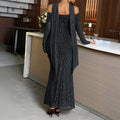 Women's strapless mermaid long dress in solid polyester, mid-rise waist, black colour, side view