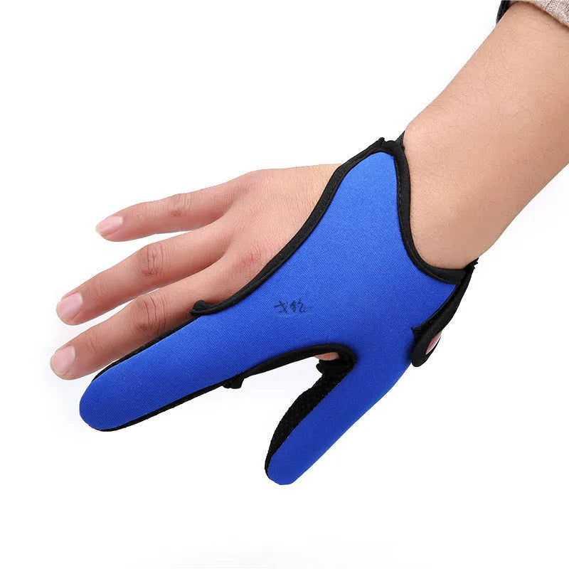 A single two-finger fishing glove in black, showing the diving cloth back and microfiber palm material.