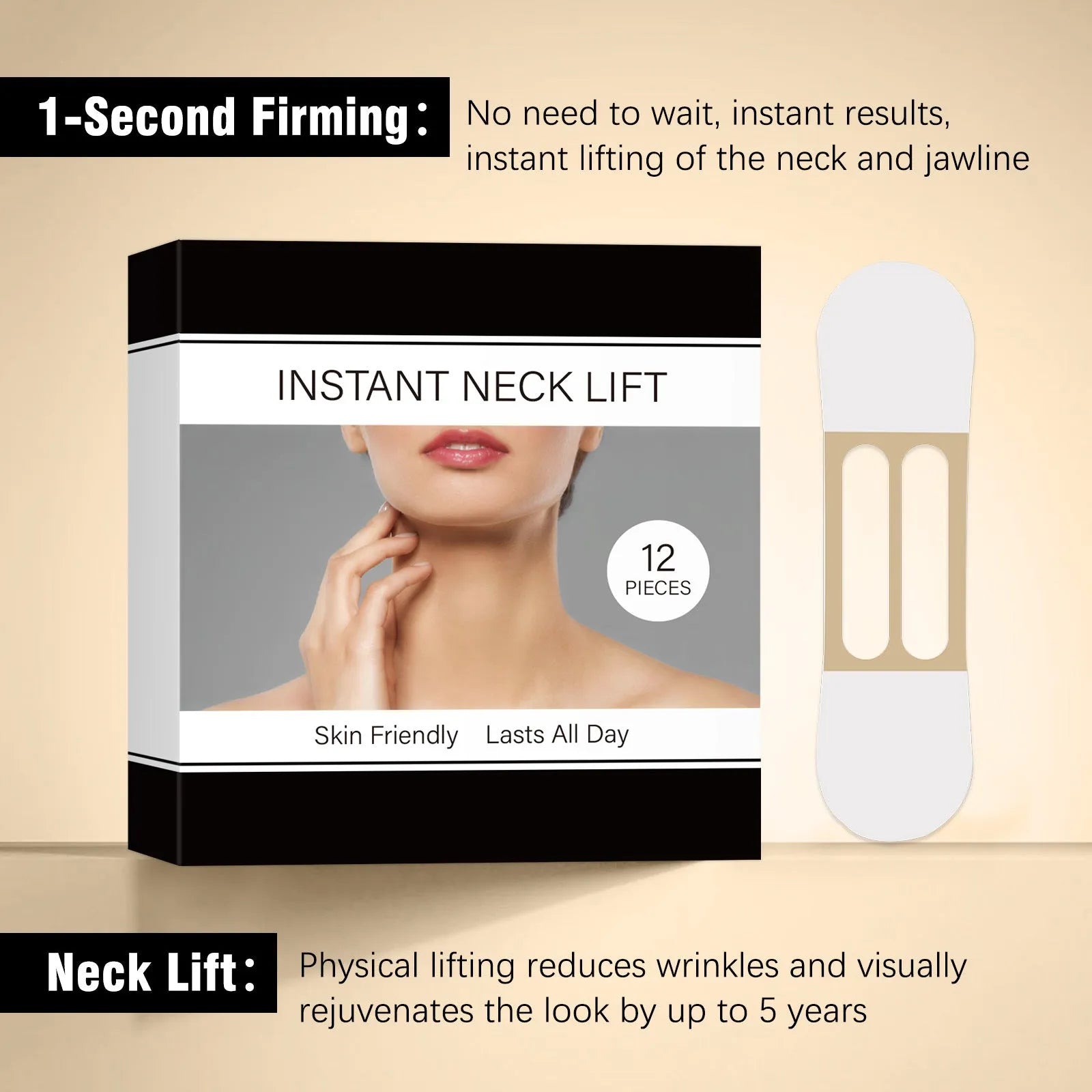 Pack of 12 invisible breathable physical lifting neck paste patches for temporary neck support