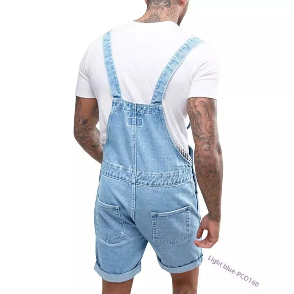 Youth denim suspender shorts in black with mid waist fit and straight leg styling
