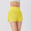 Women's loose cotton blend fitness shorts in white, black, blue, yellow, and pink colours