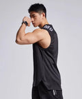 Men's black mesh ice silk sports vest with loose fit and straight hem design