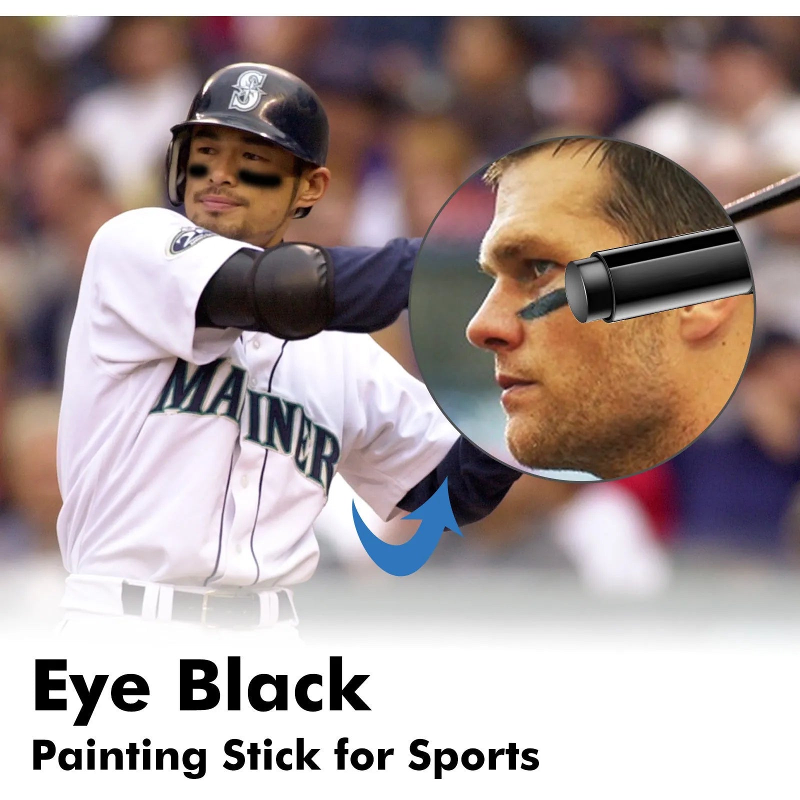Sports Eye Black Paint Stick in packaging, 15g net content, for athletic facial marking.