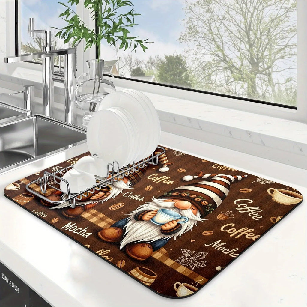 Kitchen countertop letter coffee maker water draining pad in PVC, square shape, K Coffee Time colour, modern simplicity style