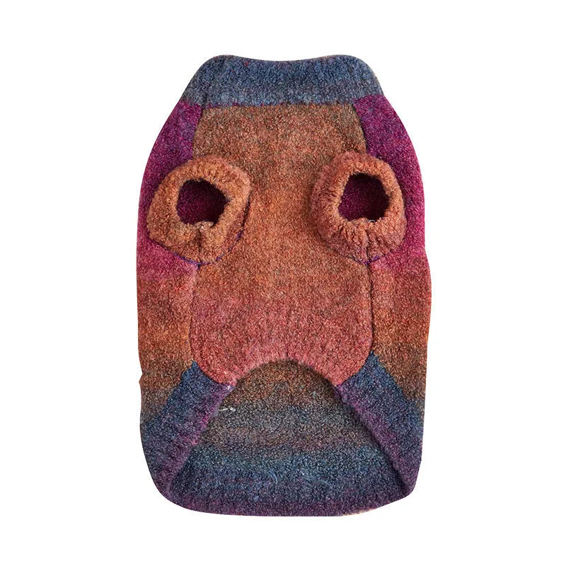 Dopamine pet sweater with rainbow circles on a dog, available in styles 1 and 2, sizes S to XXL