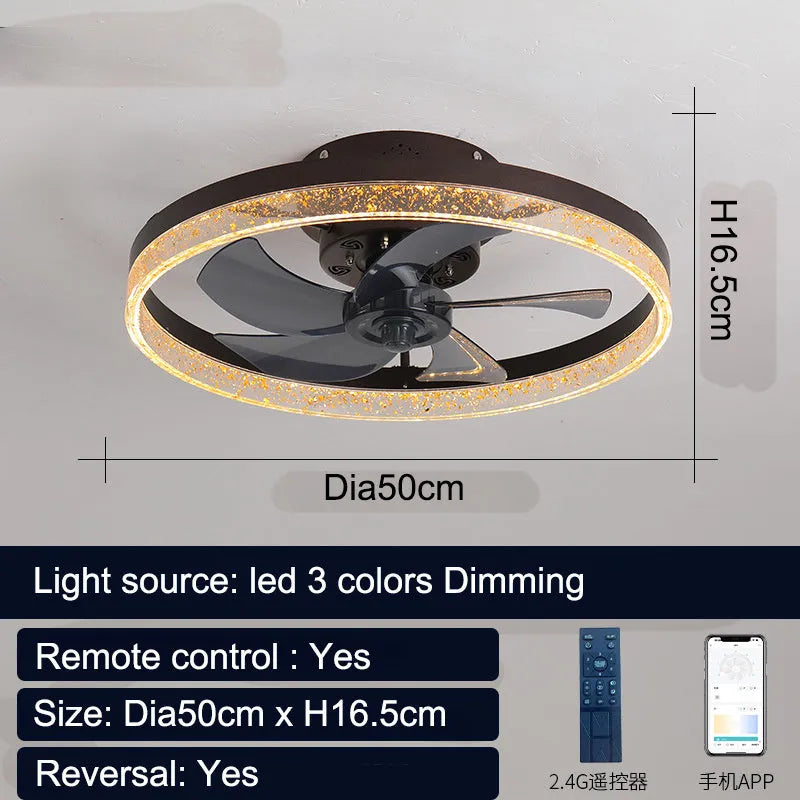 Nordic style ceiling fan lamp with remote control in coffee gold finish