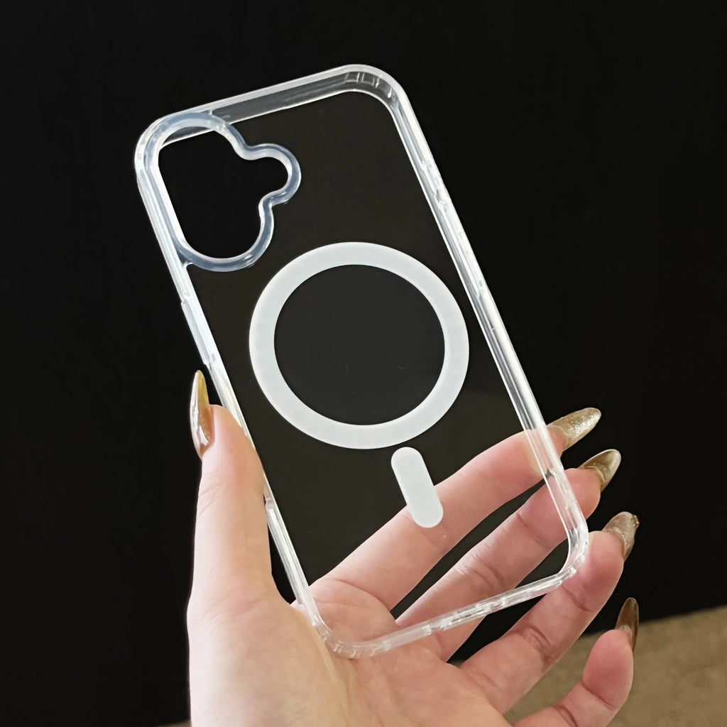 AI button magnetic silicone phone case for iPhone in transparent finish with built-in AI button