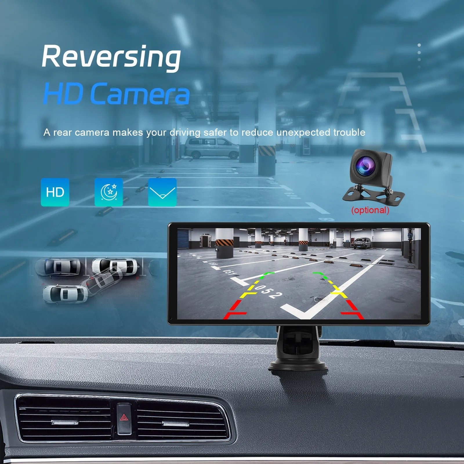 11.3 inch Android car display touchscreen with wireless CarPlay and Android Auto on dashboard