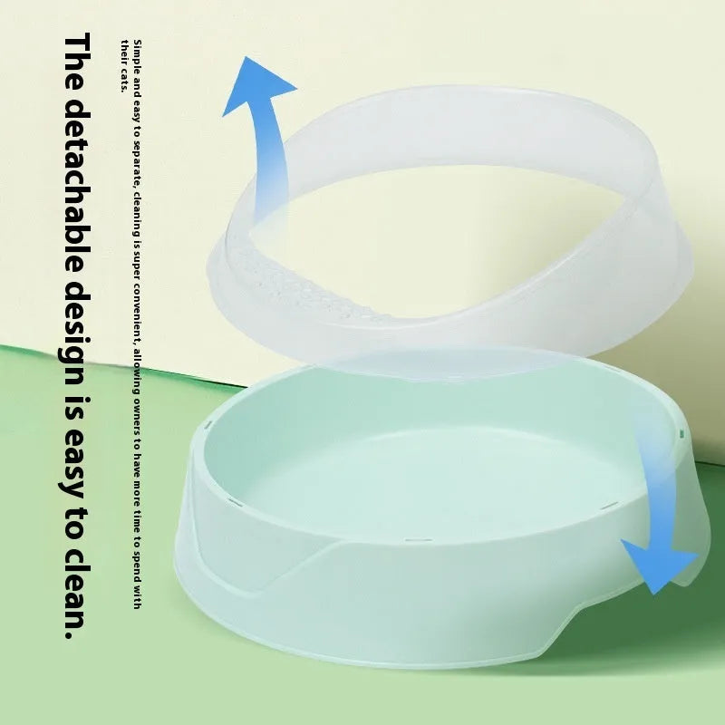 Plastic deodorant round cat litter box in mint green or pink colour, available in large and small sizes