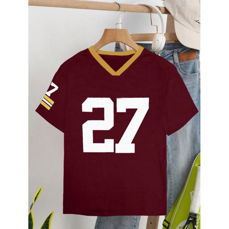 Cotton loose fit T-shirt with digital letter print in red or green colour options