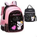 Kids school cute cat print nylon backpack with zipper opening and load-reducing design, available in large and small sizes