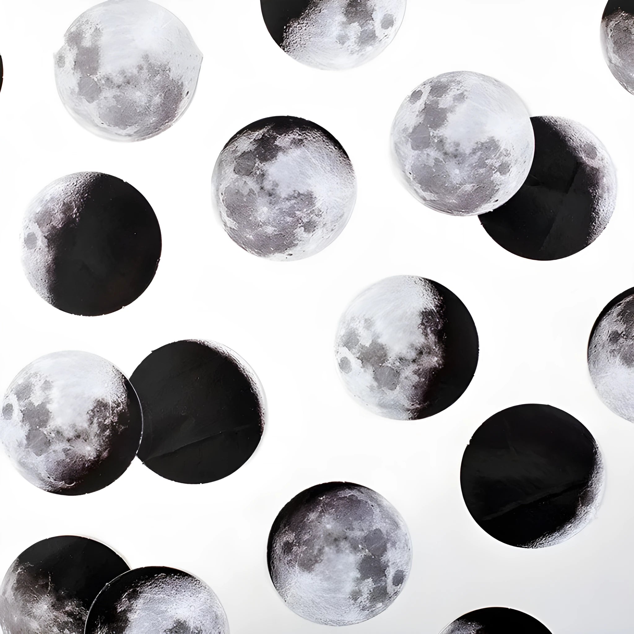 Boxed set of 45 black moon phase and calendar planet self-adhesive stickers.