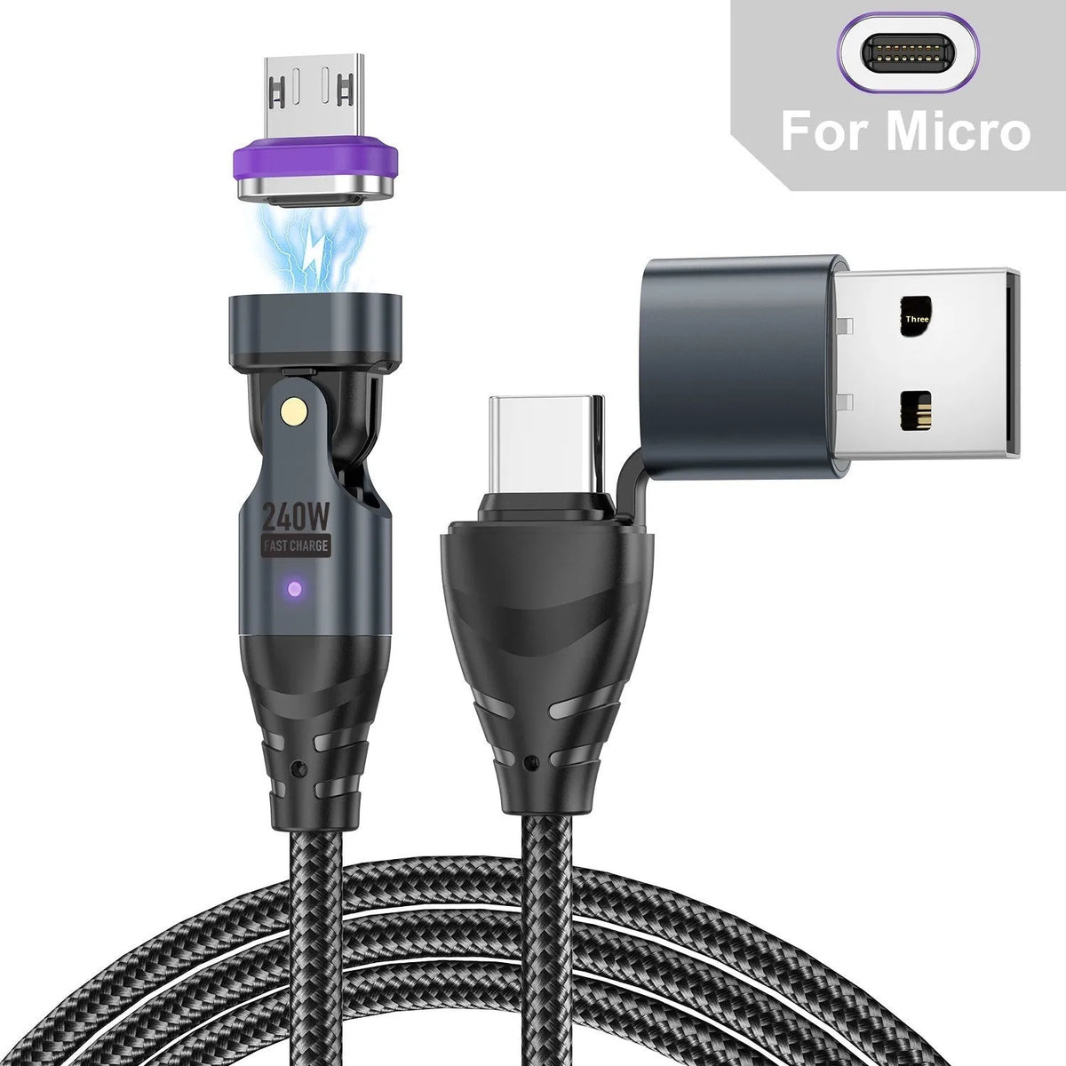 New Six-in-one 240W magnetic data cable with aluminium alloy connectors in black, 1m and 1.8m lengths