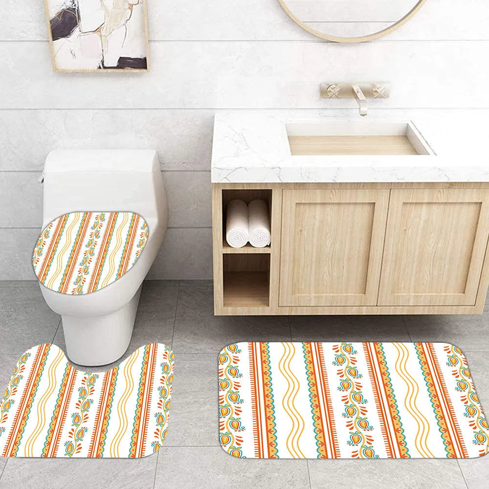 Printed polyester shower curtain and anti-slip mat set in 25 colours, with sizes from 90cm x 180cm to 180cm x 200cm