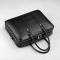 Men's black real-leather handbag with double zipper, 14 inch, first layer cowhide, nylon lining, for business travel