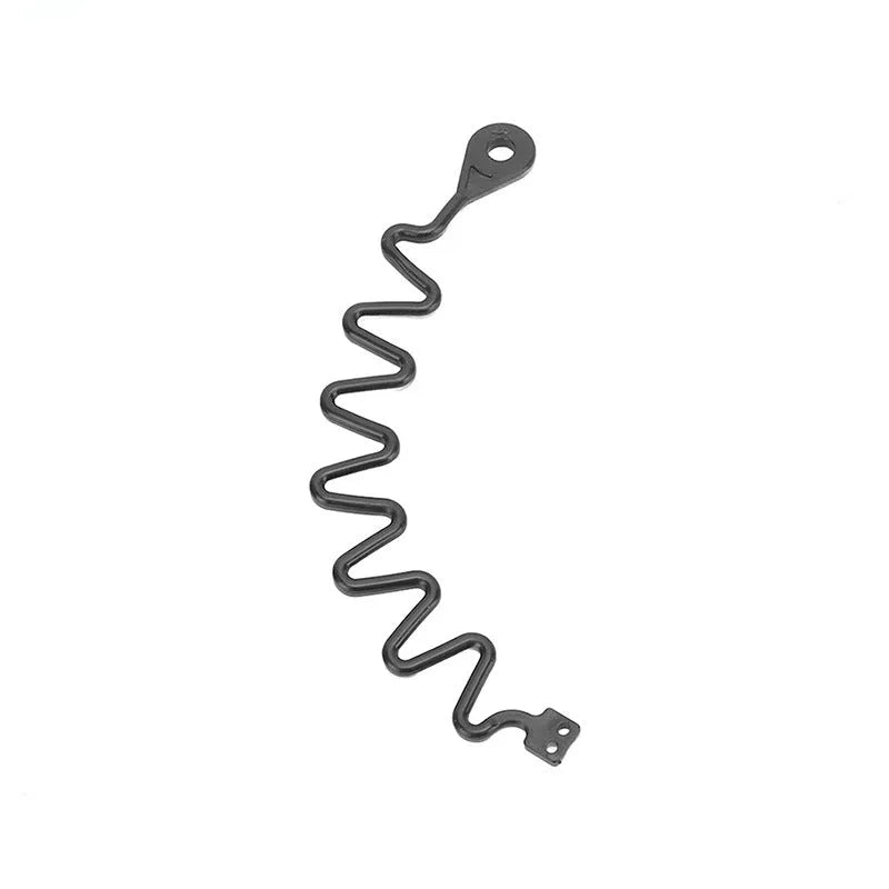 Black rubber Volvo fuel cap tether showing both circle band and separate rope attachment options