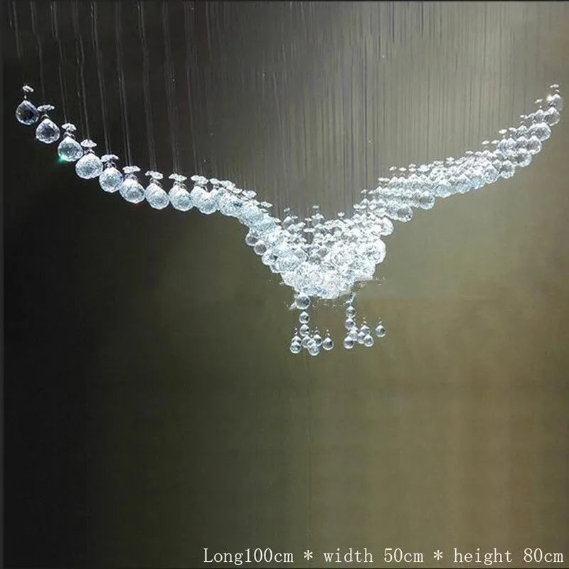 Eagle-themed crystal chandelier with stainless steel frame, 1000x500x800mm, adjustable height ceiling light for hallway