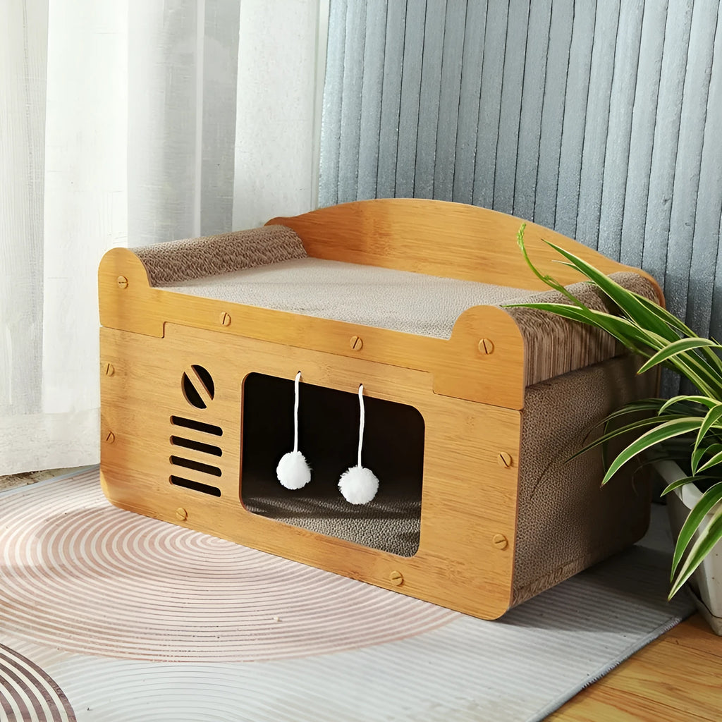 Corrugated paper double layer cat house with dual doors in extra large 30cm size