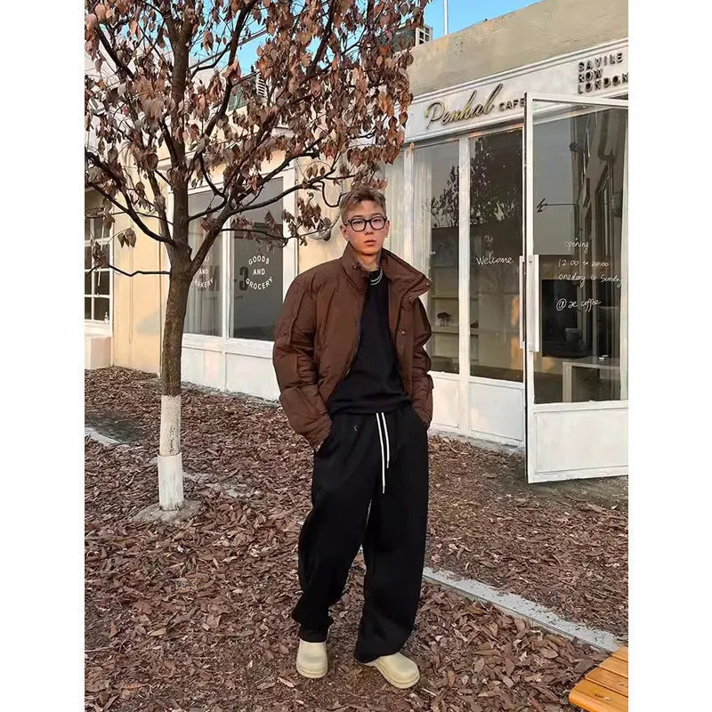 Men's casual sweatpants in black cotton loose fit with elastic waist and mid rise side view