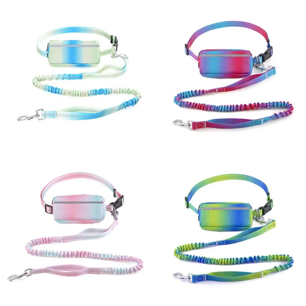 Hands-free adjustable dog leash with waist belt and reflective traction rope