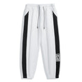 Men's casual wide leg fleece lined trousers in black, front view, showing drawstring waist and straight leg silhouette