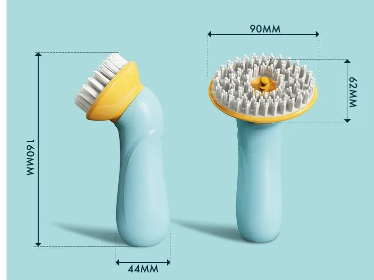 Blue hand-held pet bath brush for dogs and cats, 62mm x 90mm x 160mm, ABS PP TPR