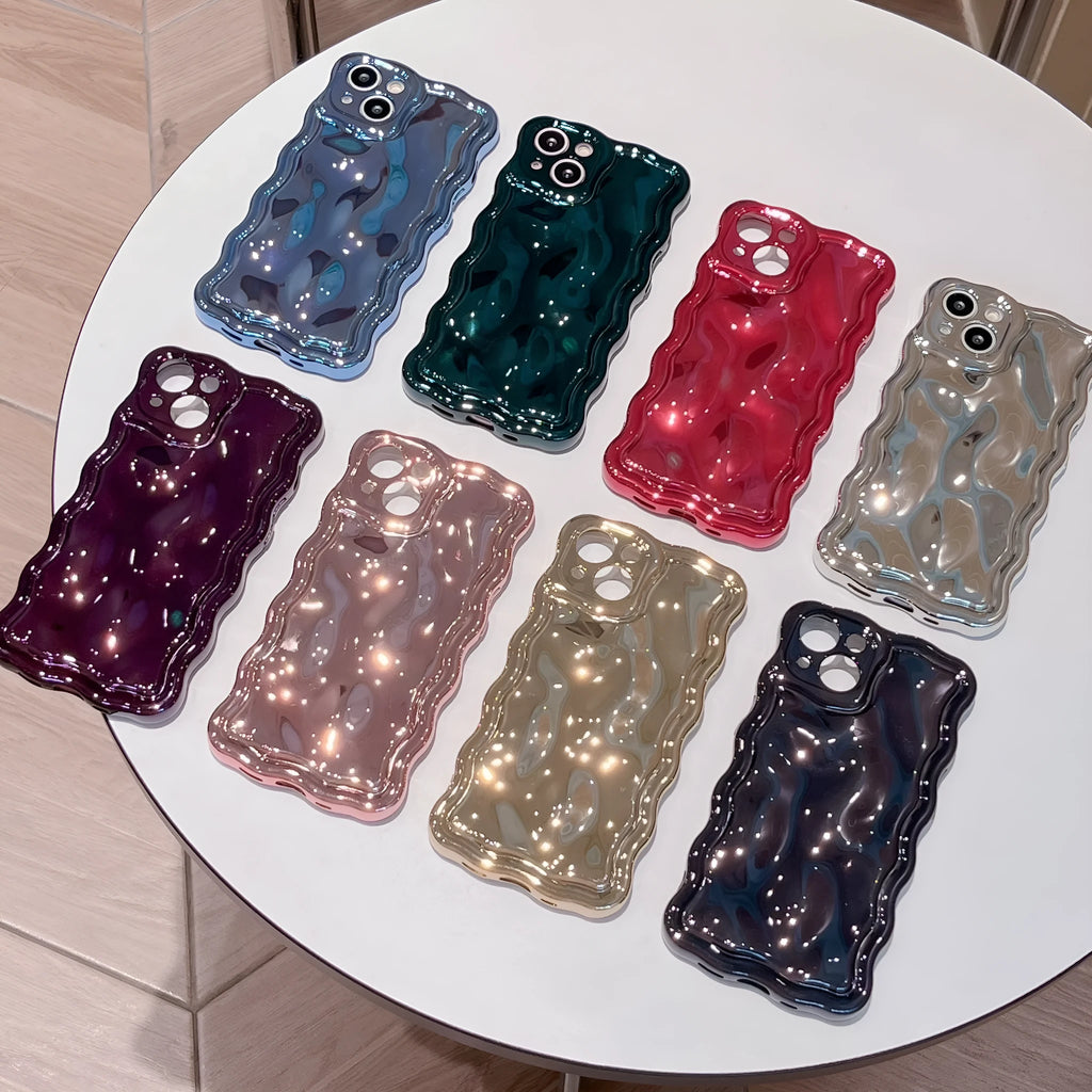 Water ripple electroplated TPU phone case for iPhone 11 to 15 Pro Max, anti-fall and anti-fingerprint, silver gray and other colours