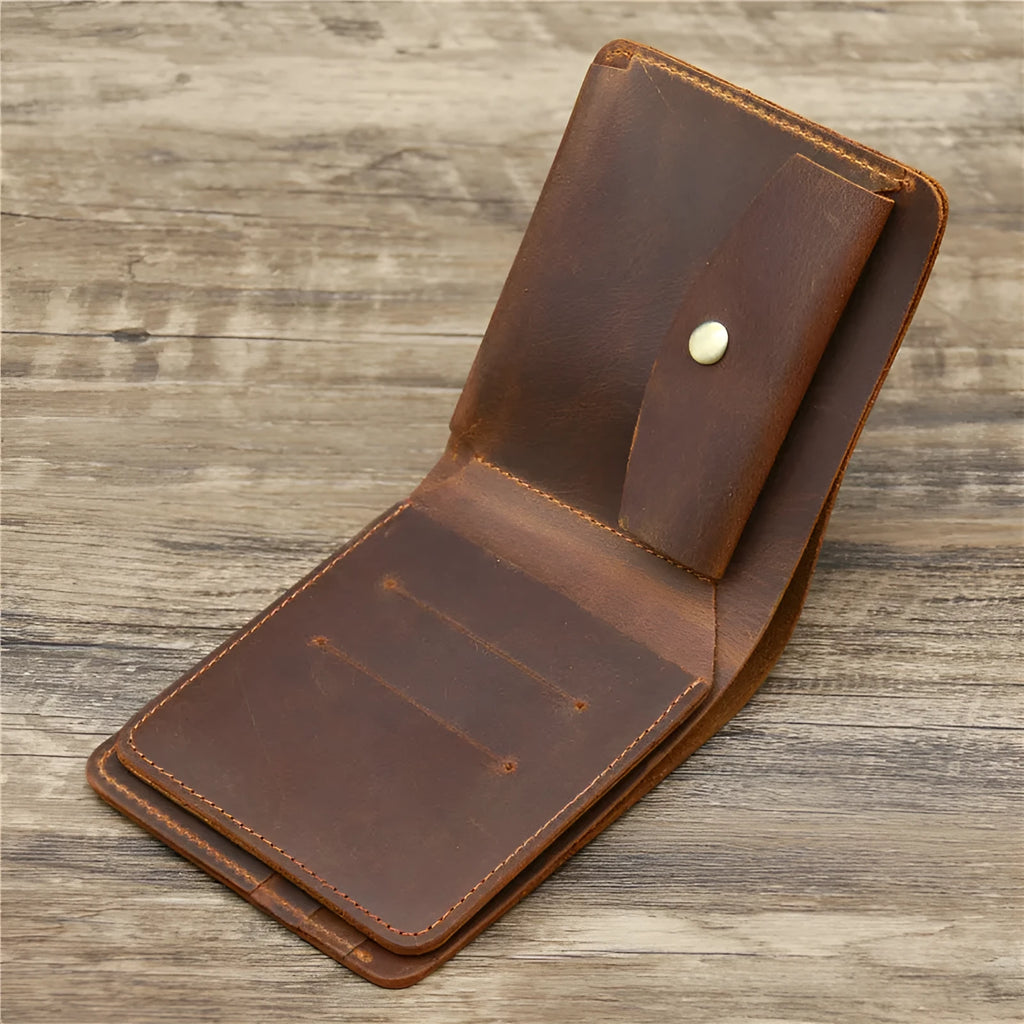 Men's genuine leather card holder wallet in dark brown or reddish brown, 11.5cm x 9.5cm x 2cm, solid colour, European style
