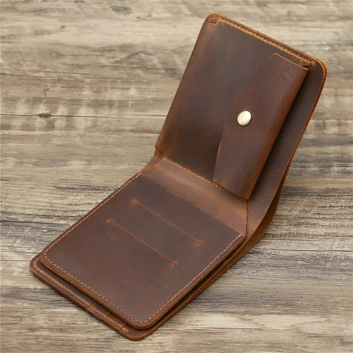Men's genuine leather card holder wallet in dark brown or reddish brown, 11.5cm x 9.5cm x 2cm, solid colour, European style