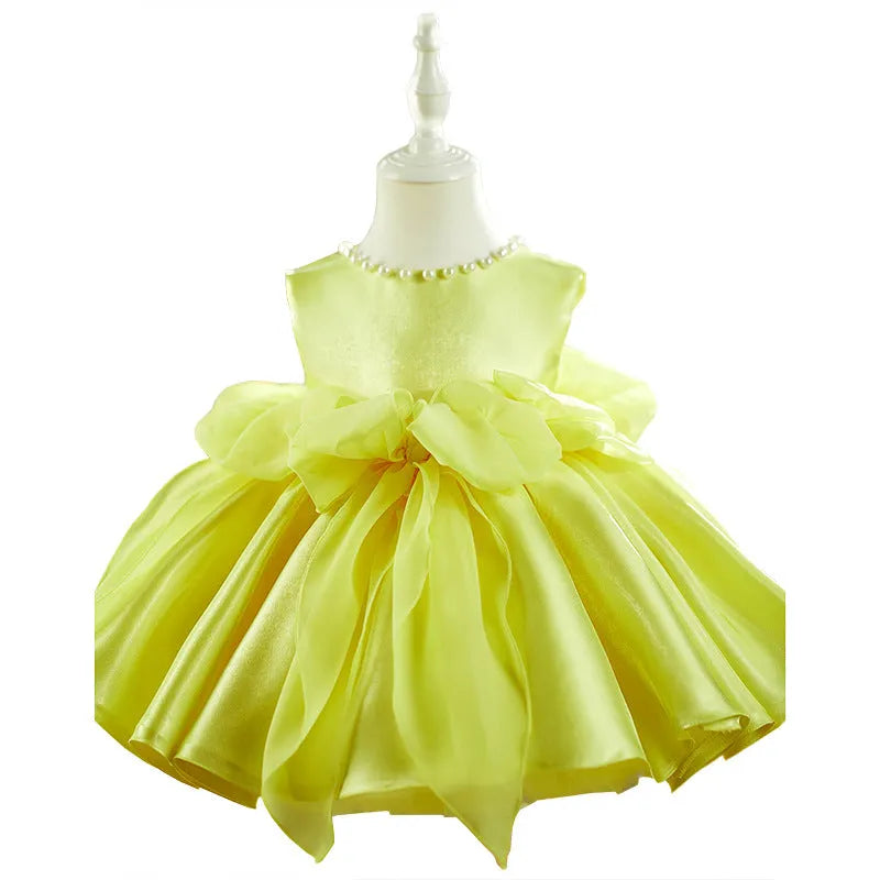 Yellow mixed satin pearl heavy industry pettiskirt baby birthday party dress with princess style