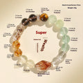 Adjustable black and gold crystal bead bracelet with natural multi-coloured stones on gold-finished settings