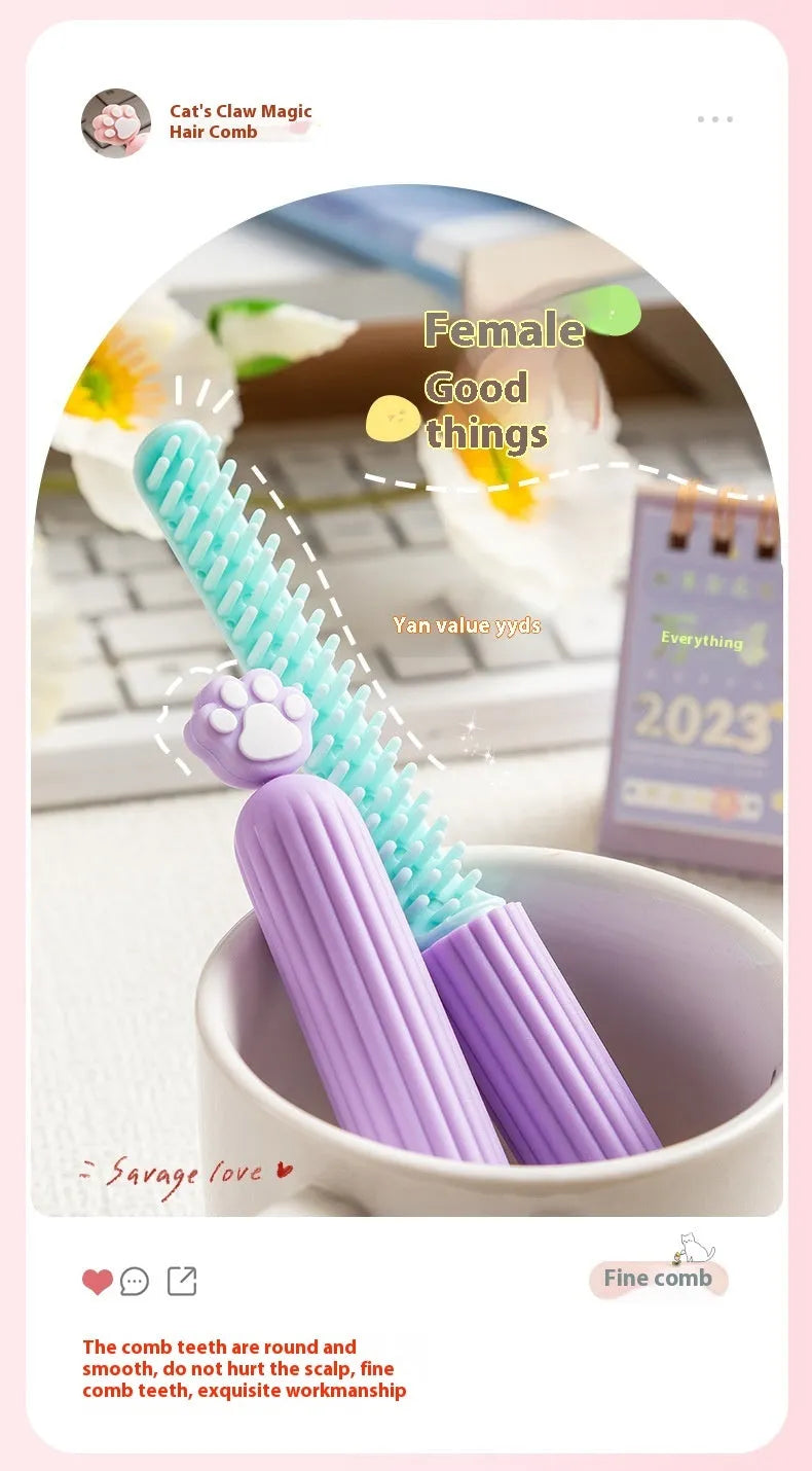 Small cat's paw cartoon pen comb, 18.3cm by 2cm, TPR and PP, random colour