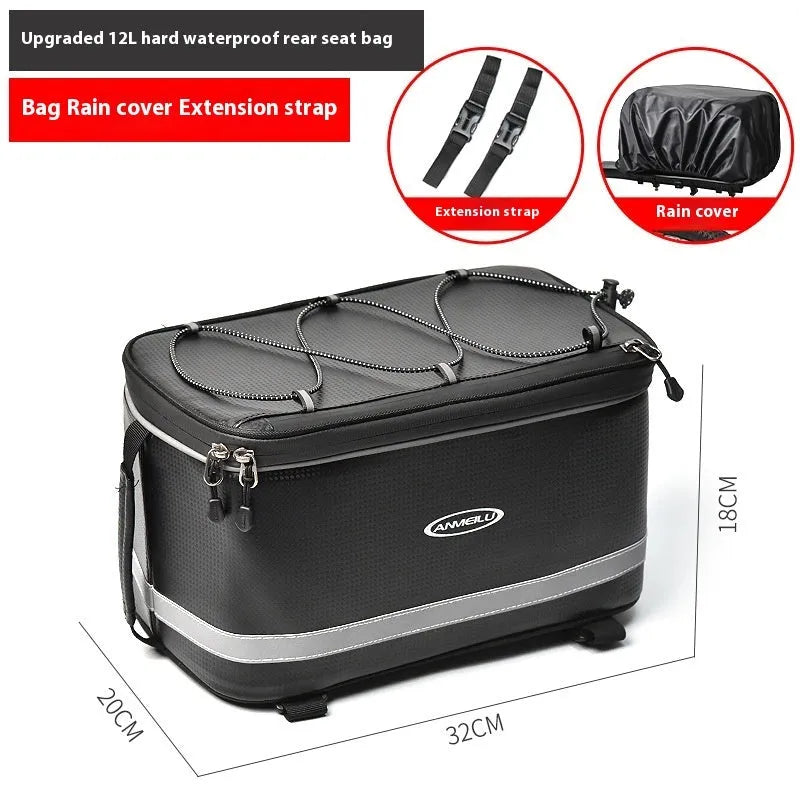 Black waterproof PU leather bicycle rack bag with 12 litre capacity for car backseat equipment transport