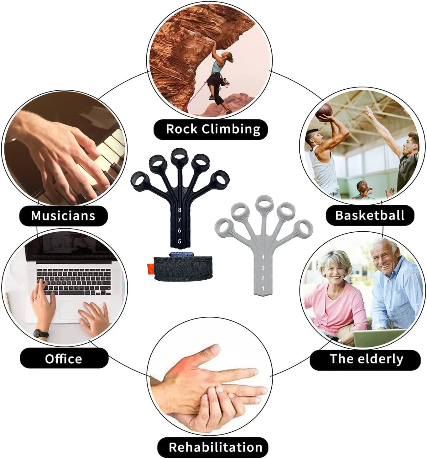 HLX silicone finger flexion extension trainer with puller and adjusting belt for hand rehabilitation