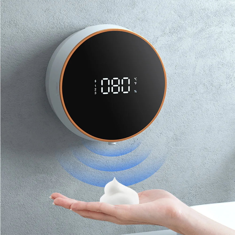 Black automatic wall-mounted foam soap dispenser with USB charging port