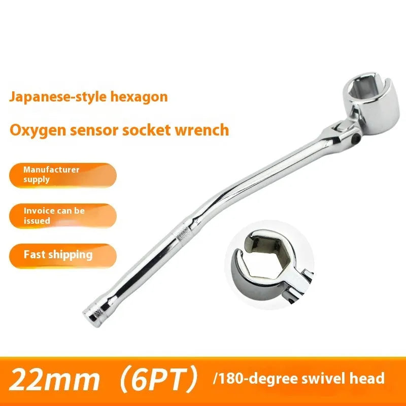 22mm hexagonal oxygen sensor socket tool with bright chrome finish measuring 270mm in length