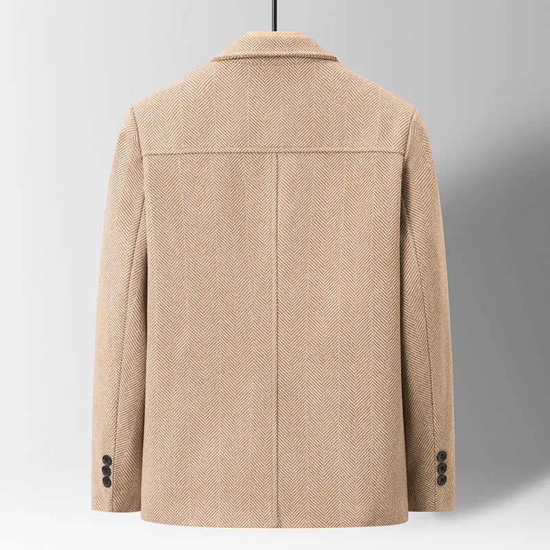 Mens slim fit woolen jacket with lapel collar in grey or dark coffee, business gentleman style, sizes 170-190 yards