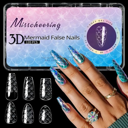 Box of 3D scale long shaping artificial nail tips in one of seven Frigate Box colour options.