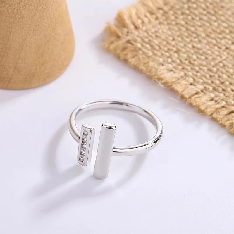 Double T open adjustable ring for women in gold or platinum colour, copper plated minimalist style