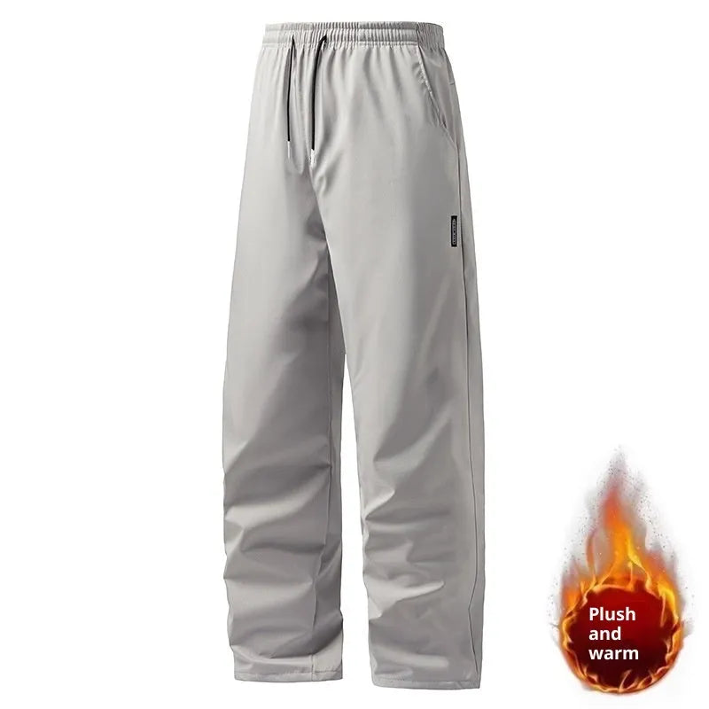 Korean style casual long straight trousers in dark gray, flat lay view, lint-free fabric, straight leg cut, sizes up to 5XL.
