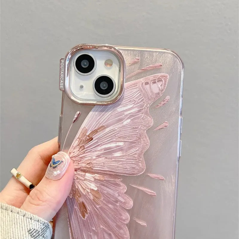Electroplated butterfly pattern phone case with water ripple blue colour for iPhone 14 Pro