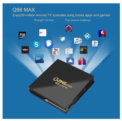 Q96 MAX S905 Android 4K TV Box set-top box with remote control and accessories